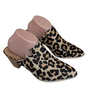 Boutique by Corkys Woodlands Mule Heels Leopard Print Leather Size 10 Women's